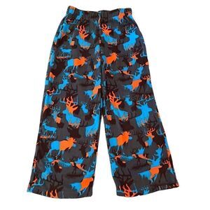 Cherokee Youth Small 6-7 Orange Blue Grey Fleece PJ Moose Pajama Sleep Pants